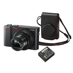 Panasonic LUMIX DMC-TZ100KITEB-R Digital Camera, 4K Ultra HD, 20.1MP, 10x Optical Zoom, Wi-Fi, EVF, 3 LCD Touch Screen with Leather Camera Case & Battery Kit